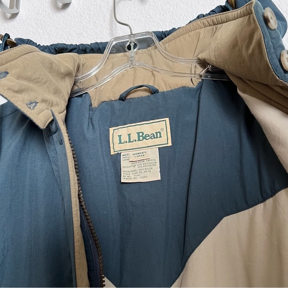 L.L. Bean Blue & Tan Gore Tex Hooded Insulated Winter Storm Coat Large - Picture 13 of 16